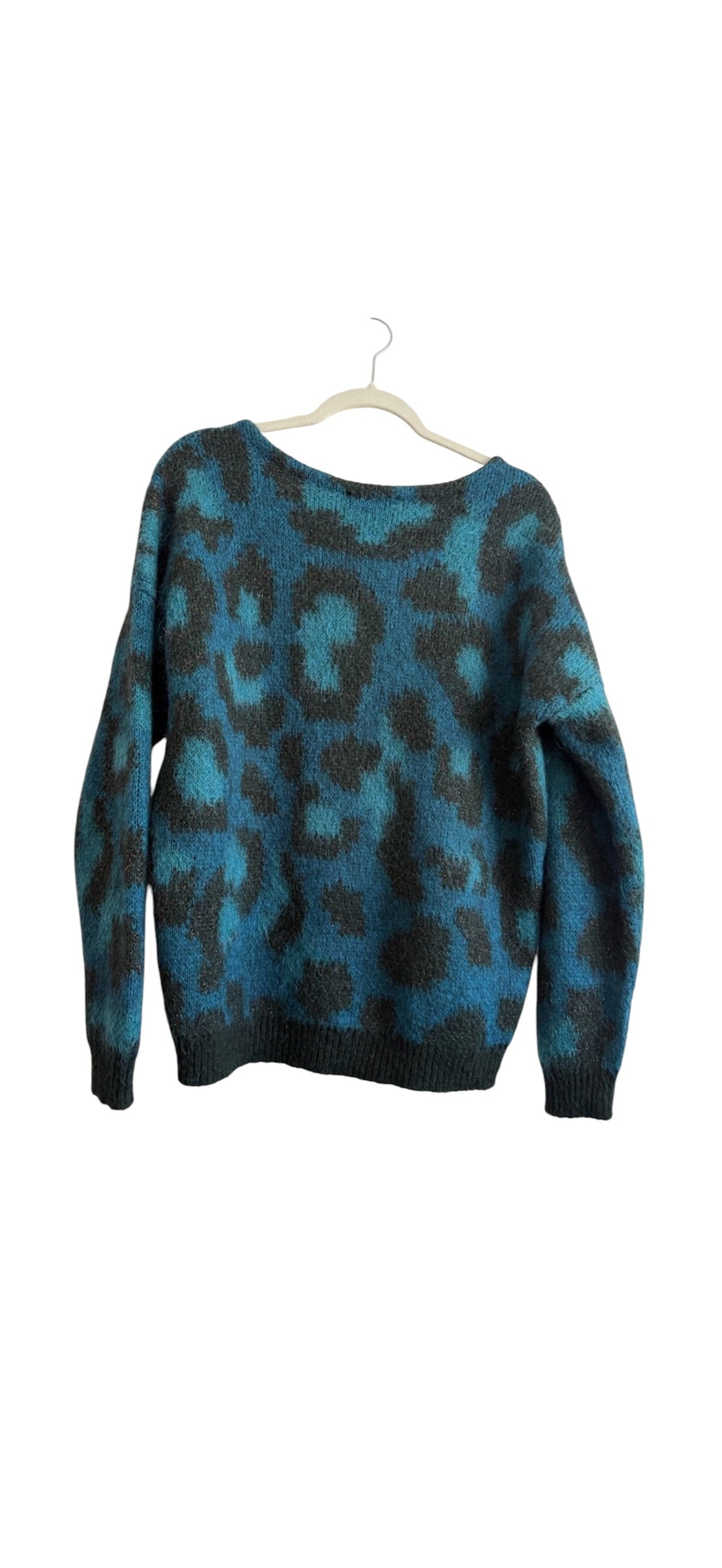 Maje Blue Mohair Animal Print Crew neck Sweater Large