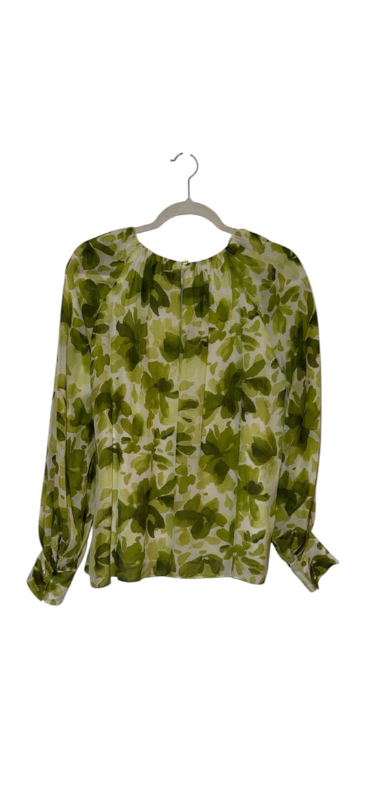 The Fold Silk Green Abstract Floral Sheer Blouse maximalism Size 10