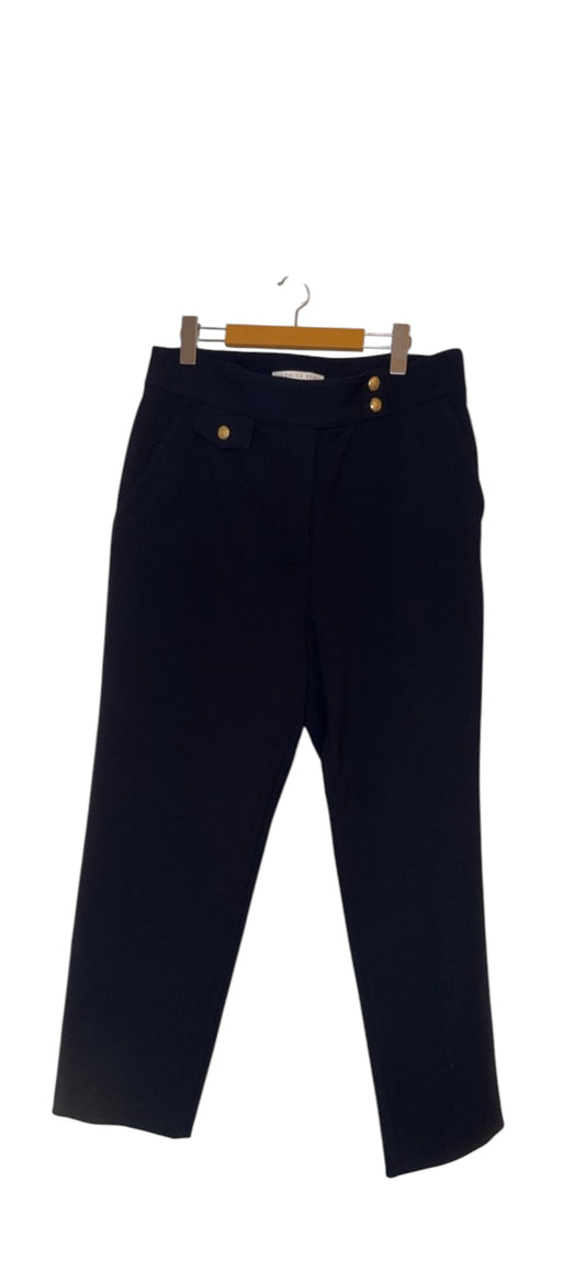 Veronica Beard Navy blue Gold Button Renxo straight leg Trouser Pant Size 16