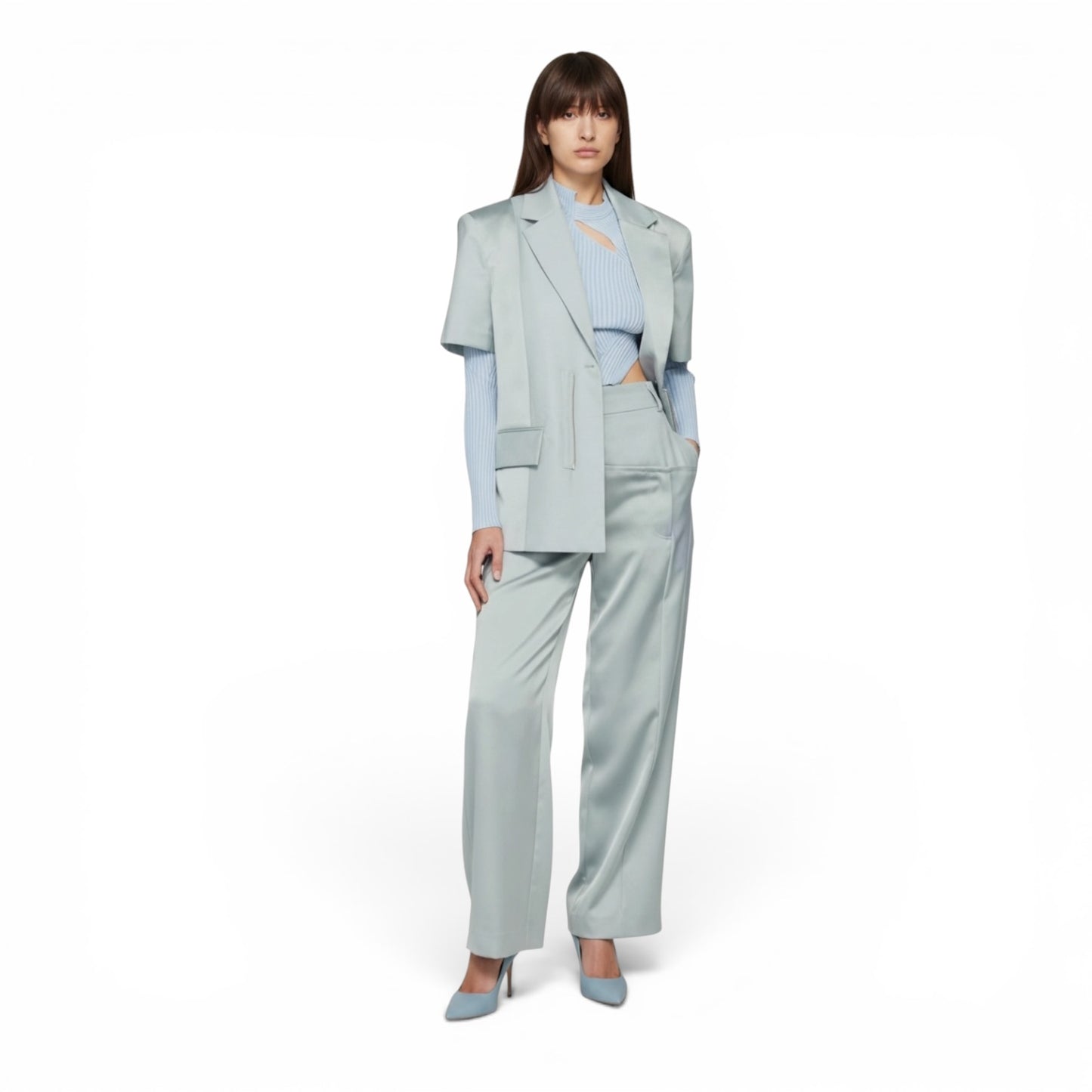 Feng Chen Wang Wool Steel Blue Suit Small/ Medium