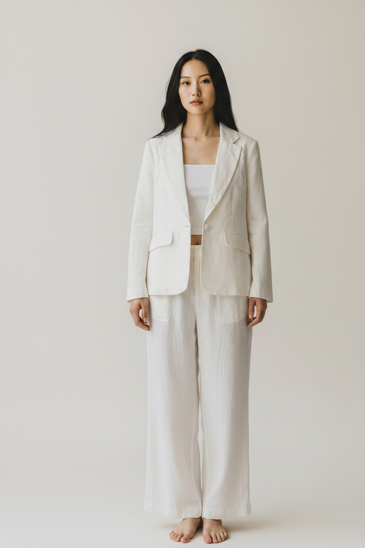 JASON WU White Linen Embroided Blazer Jacket Large