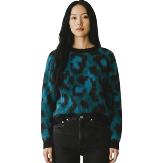 Maje Blue Mohair Animal Print Crew neck Sweater Large