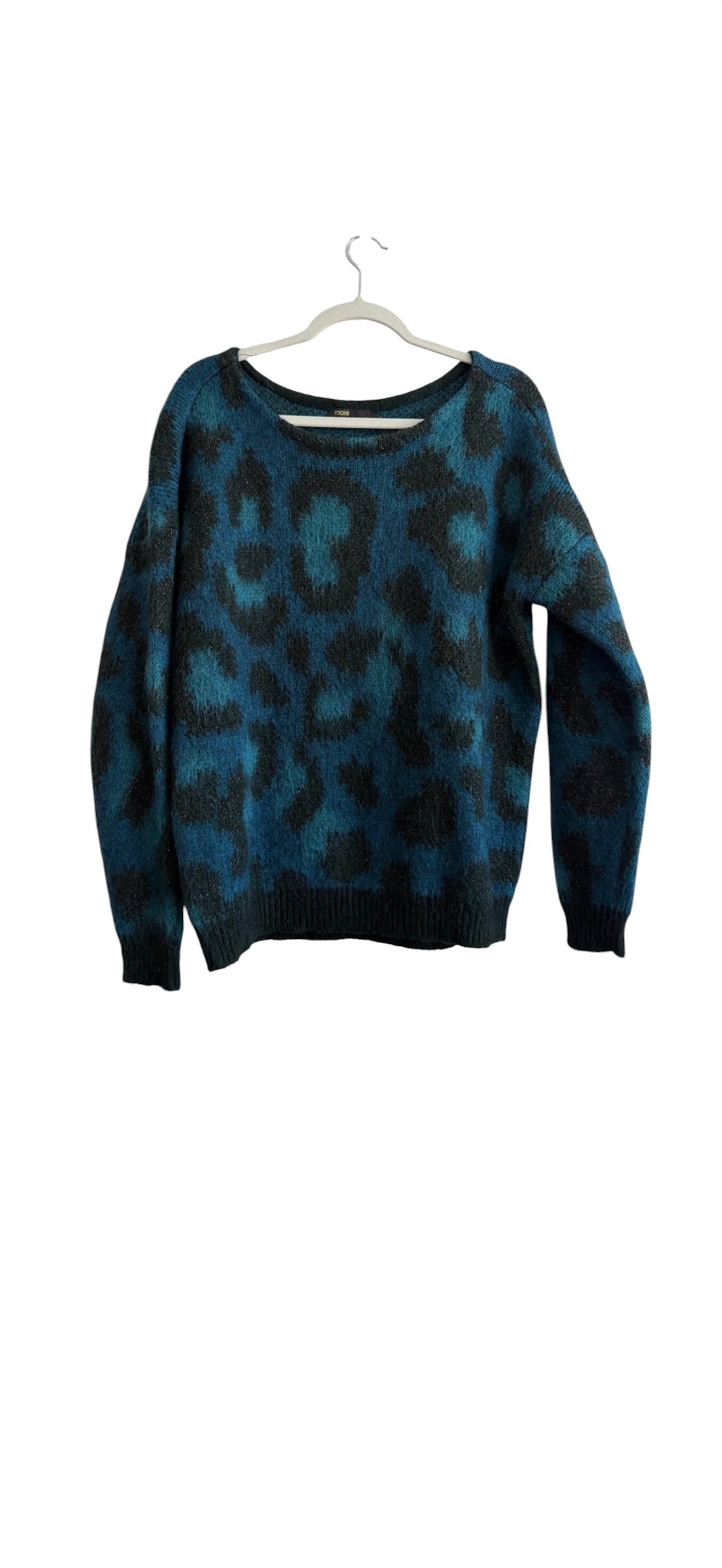 Maje Blue Mohair Animal Print Crew neck Sweater Large