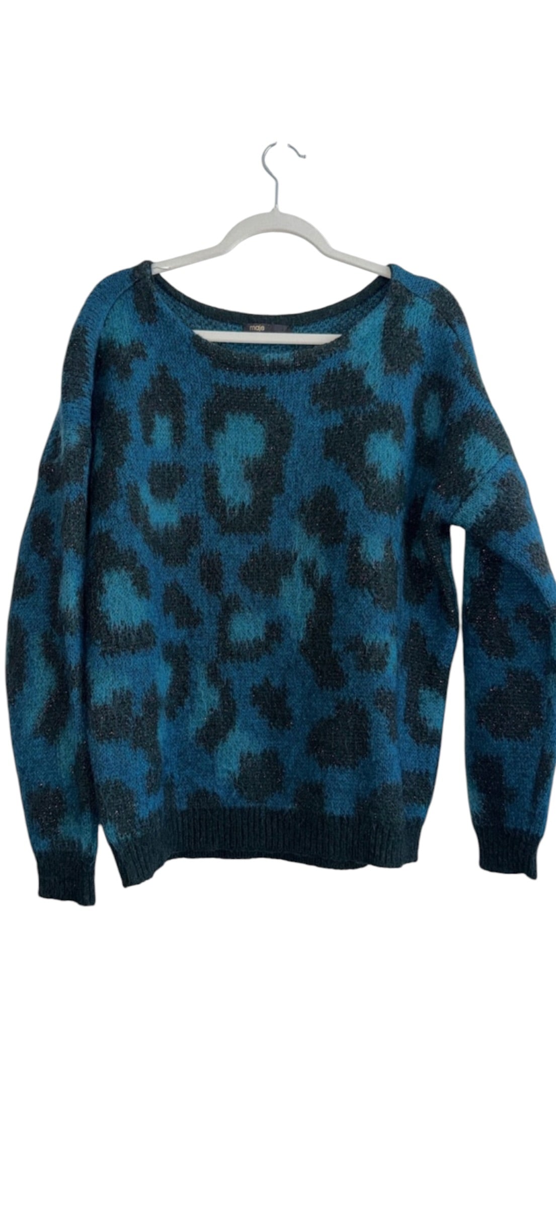 Maje Blue Mohair Animal Print Crew neck Sweater Large