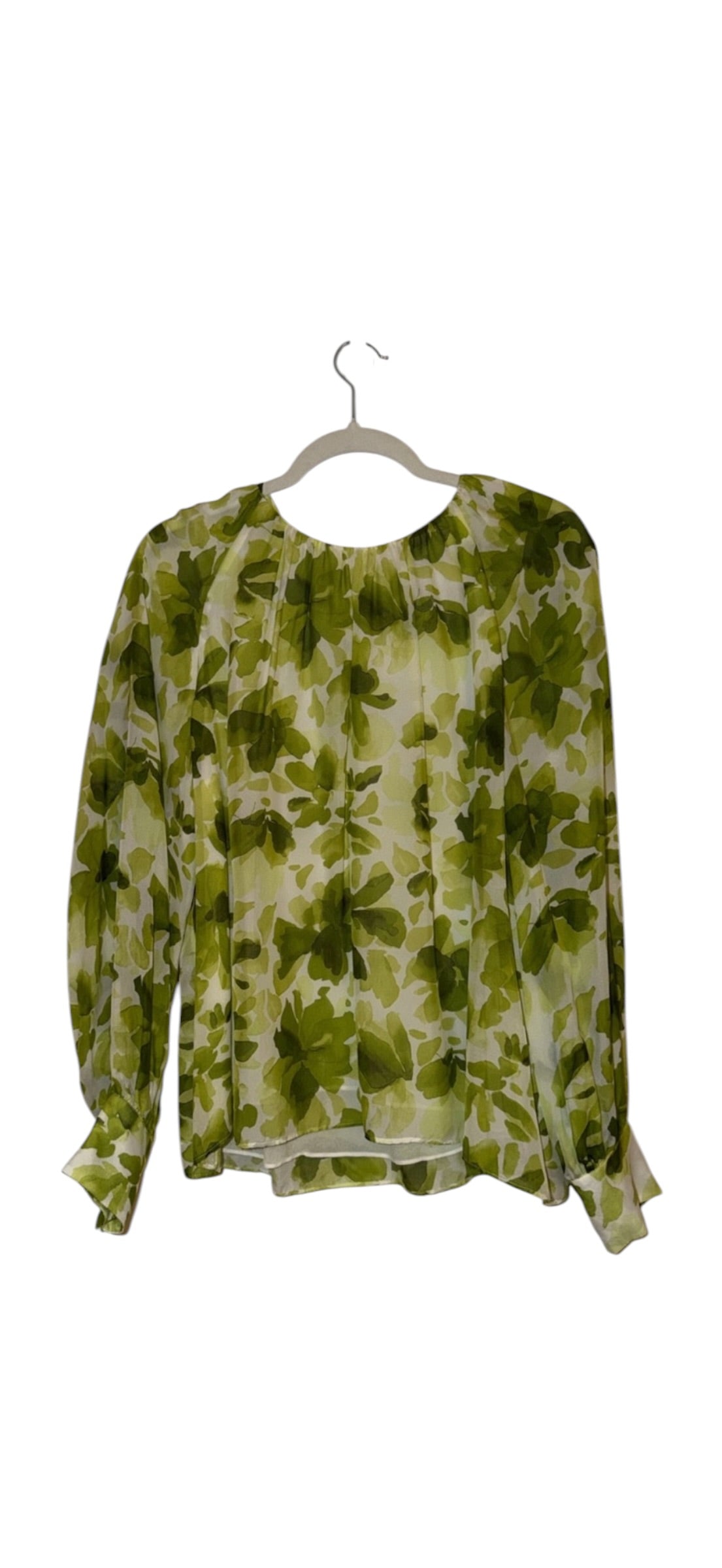 The Fold Silk Green Abstract Floral‎ Sheer Blouse maximalism Size 10
