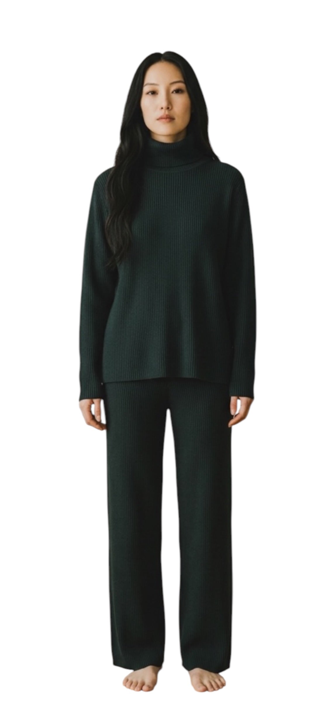 Eileen Fisher emerald green wool knit turtle neck sweater large