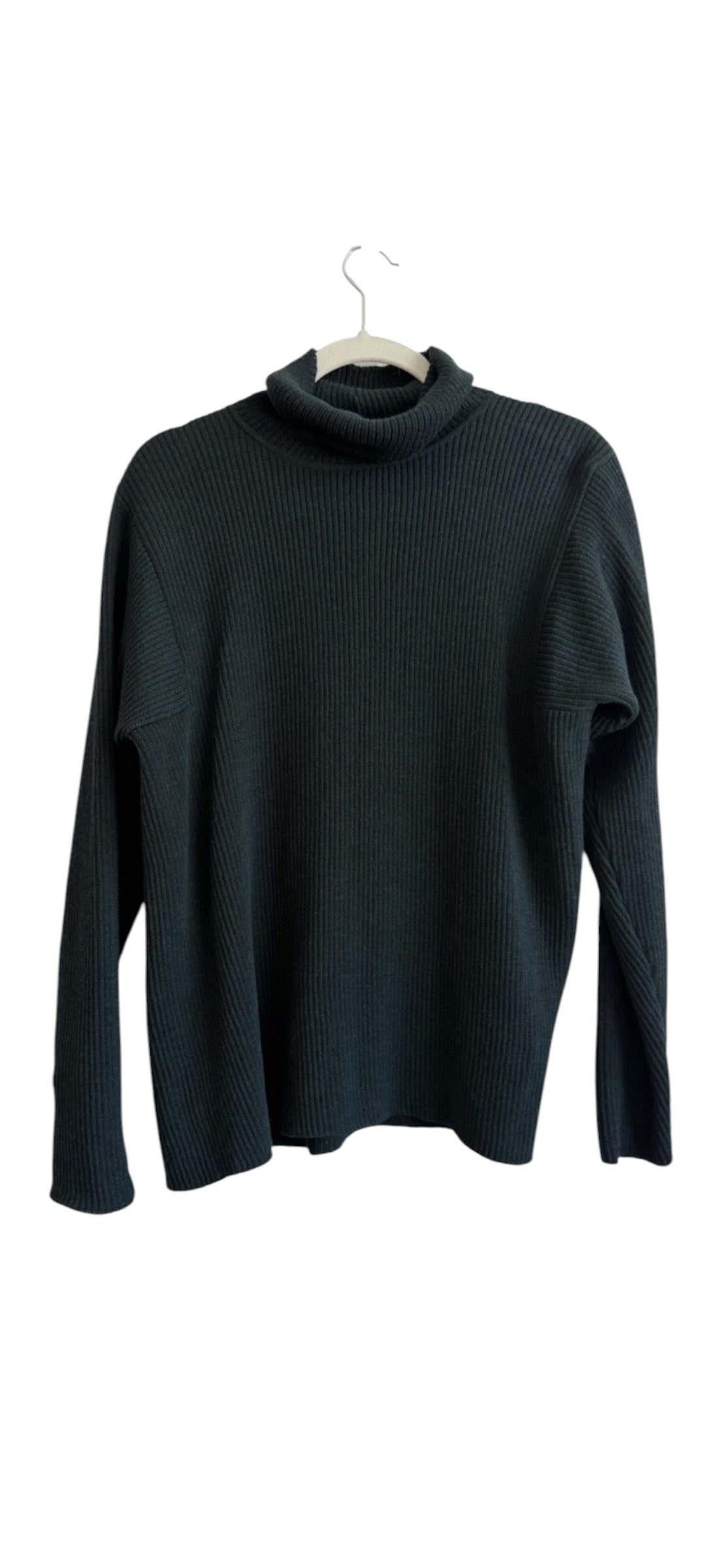Eileen Fisher emerald green wool knit turtle neck sweater large