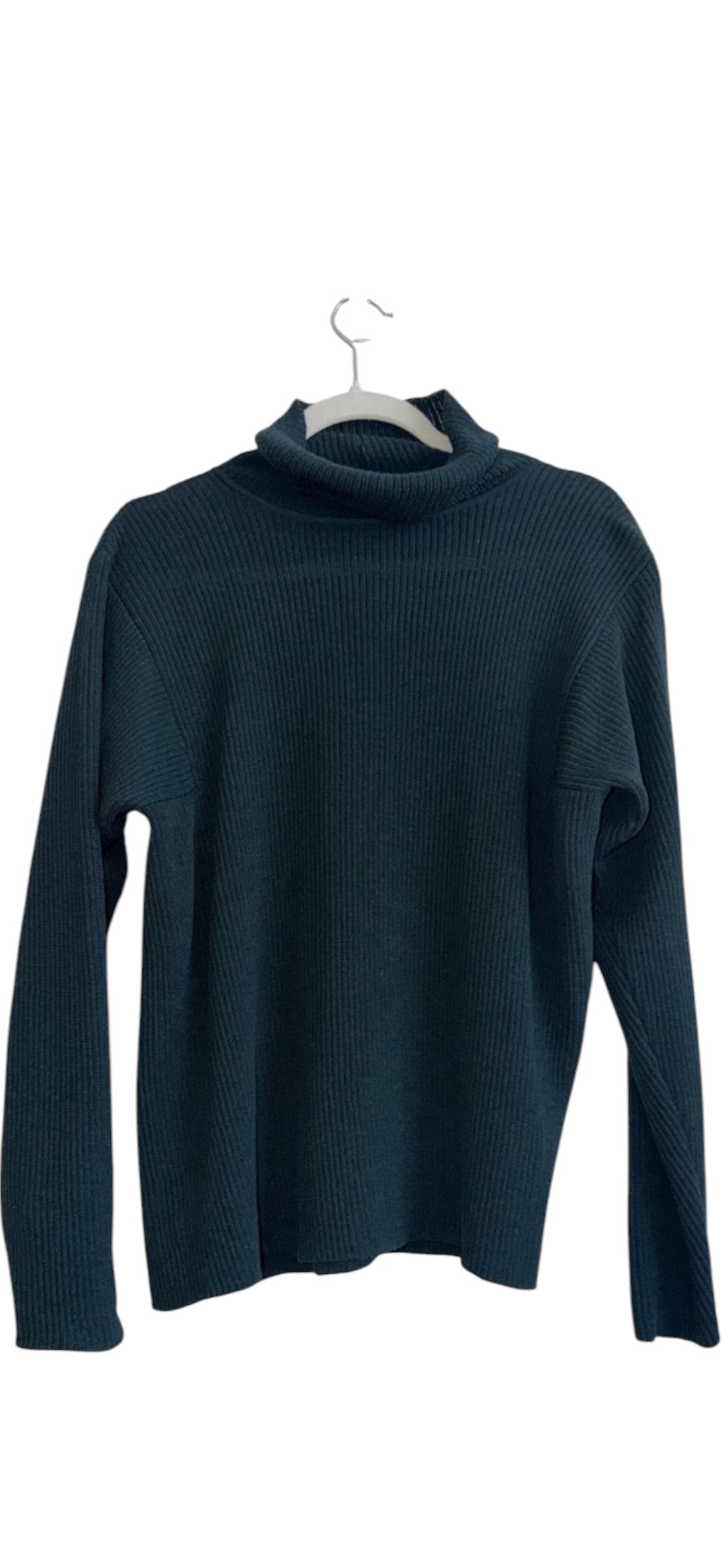 Eileen Fisher emerald green wool knit turtle neck sweater large