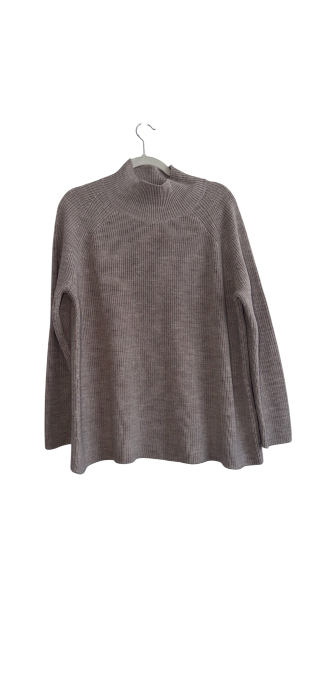 Eileen Fisher Extra Fine Merino Wool tan beige mock neck sweater Large