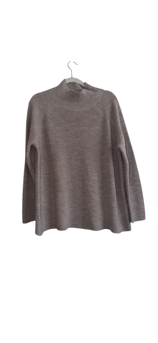 Eileen Fisher Extra Fine Merino Wool tan beige mock neck sweater Large