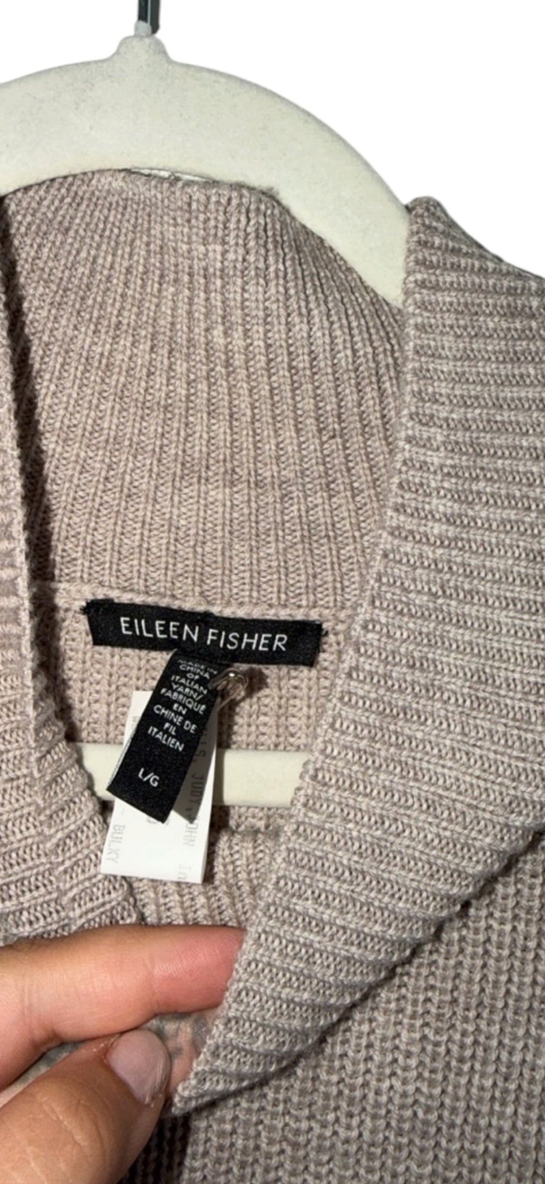 Eileen Fisher Extra Fine Merino Wool tan beige mock neck sweater Large