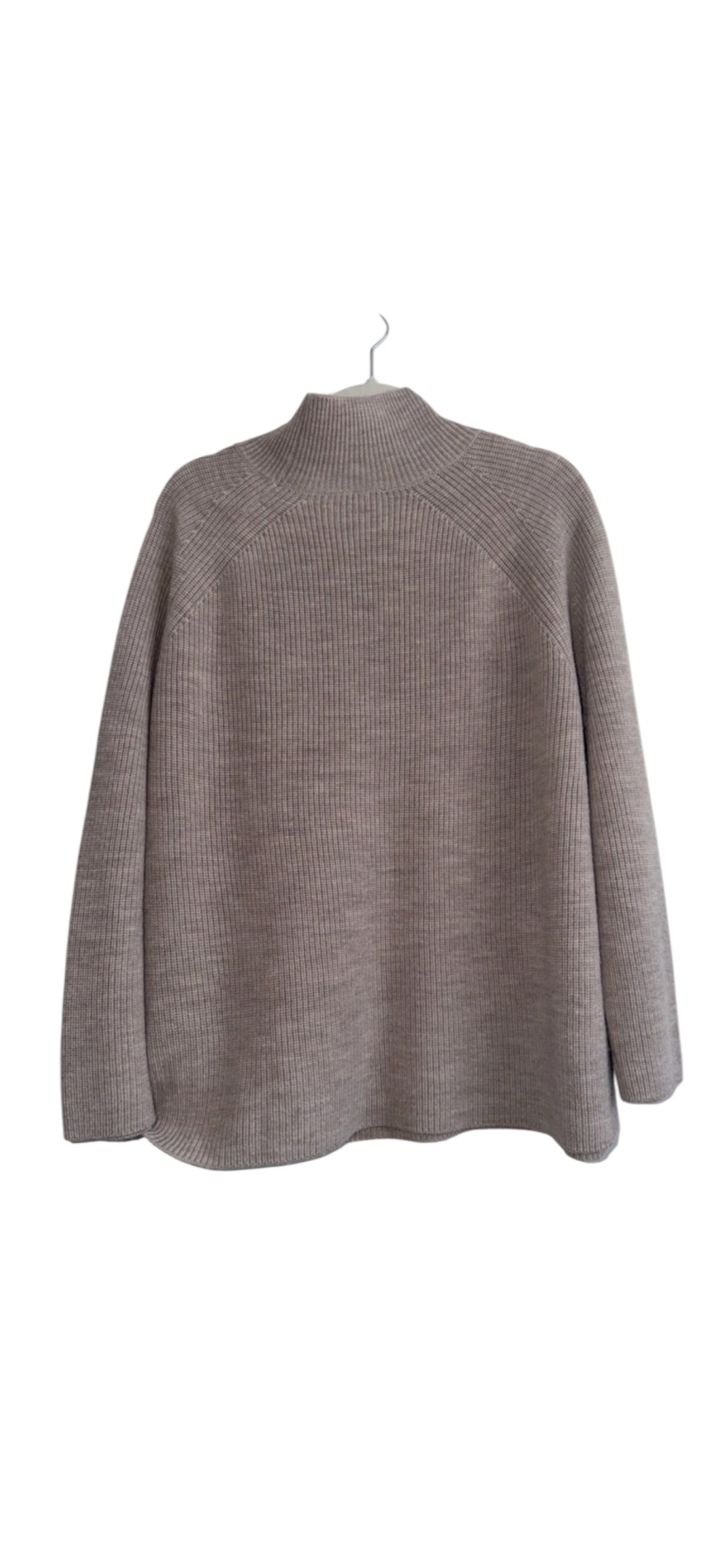 Eileen Fisher Extra Fine Merino Wool tan beige mock neck sweater Large