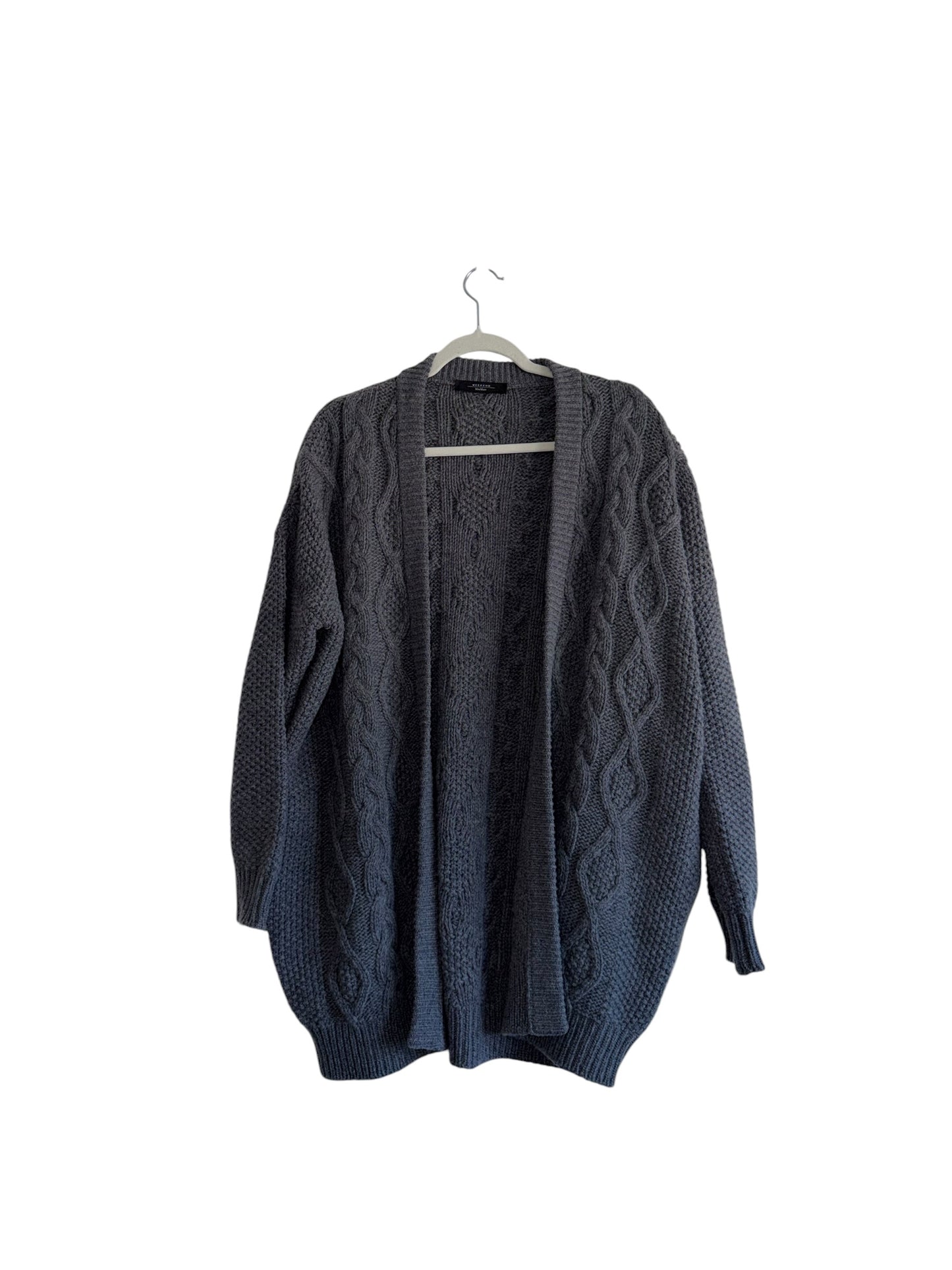 Max Mara Weekend Wool Grey chunky cable knit oversized fisherman Cardigan sweater Medium