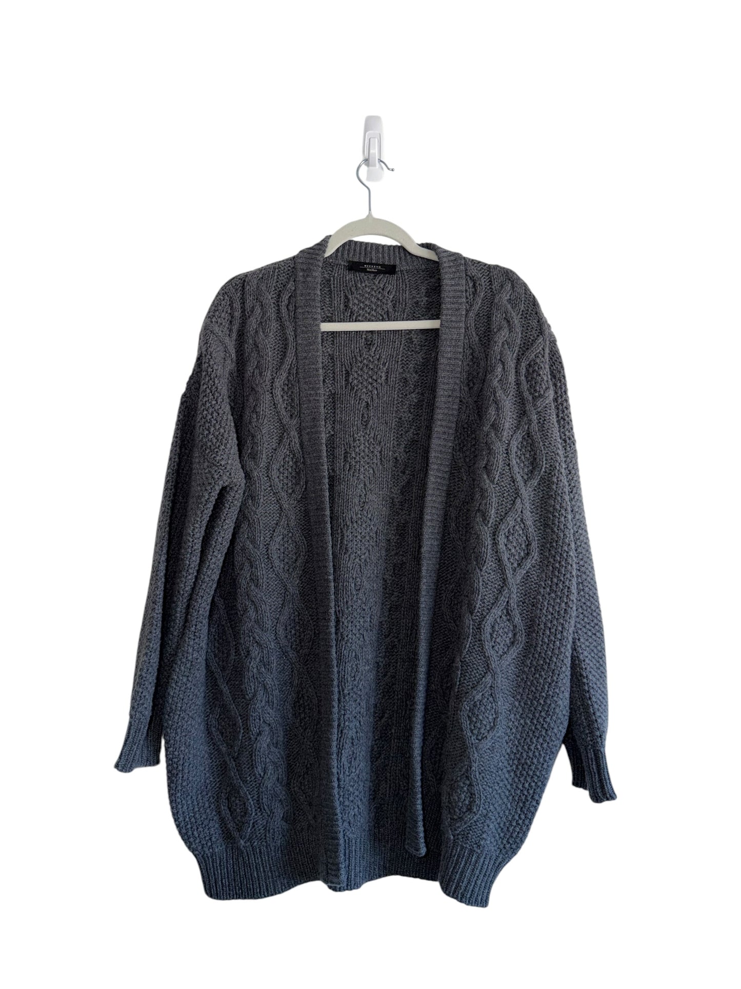 Max Mara Weekend Wool Grey chunky cable knit oversized fisherman Cardigan sweater Medium