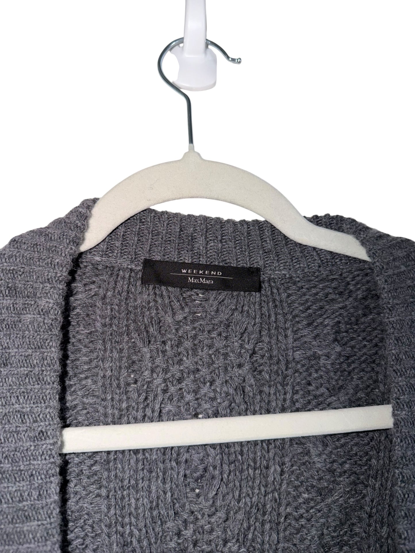 Max Mara Weekend Wool Grey chunky cable knit oversized fisherman Cardigan sweater Medium
