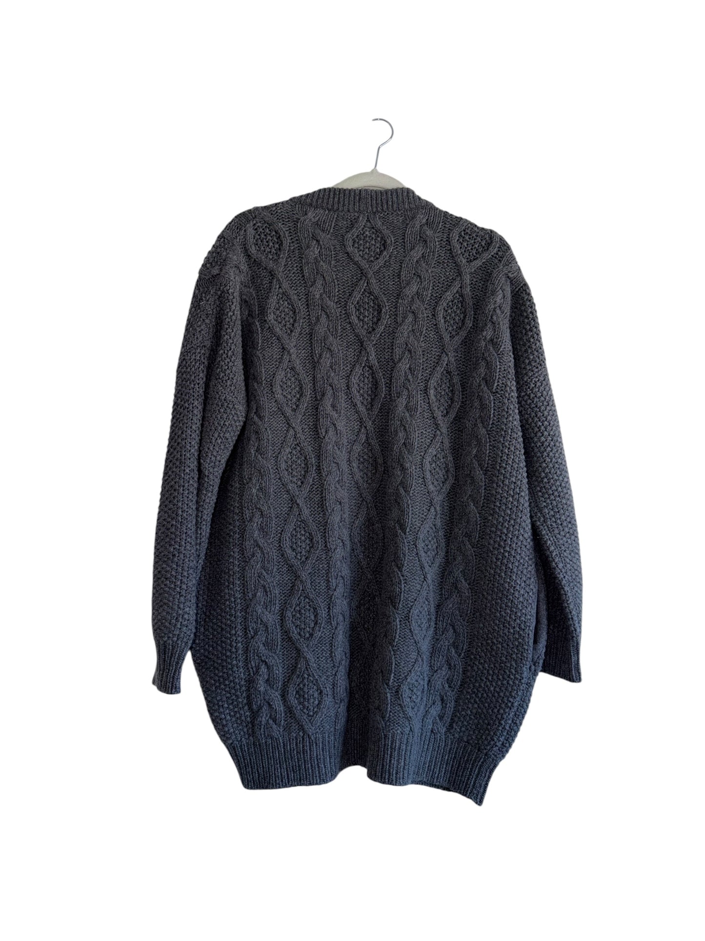Max Mara Weekend Wool Grey chunky cable knit oversized fisherman Cardigan sweater Medium
