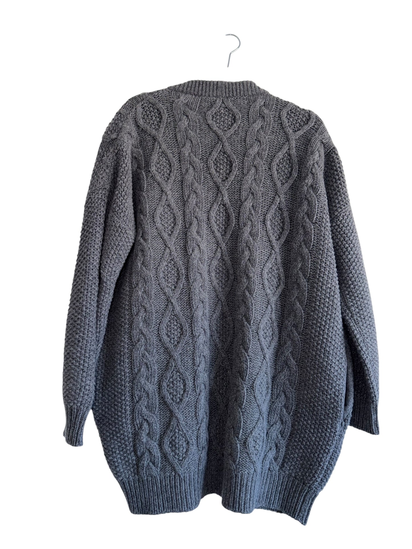 Max Mara Weekend Wool Grey chunky cable knit oversized fisherman Cardigan sweater Medium