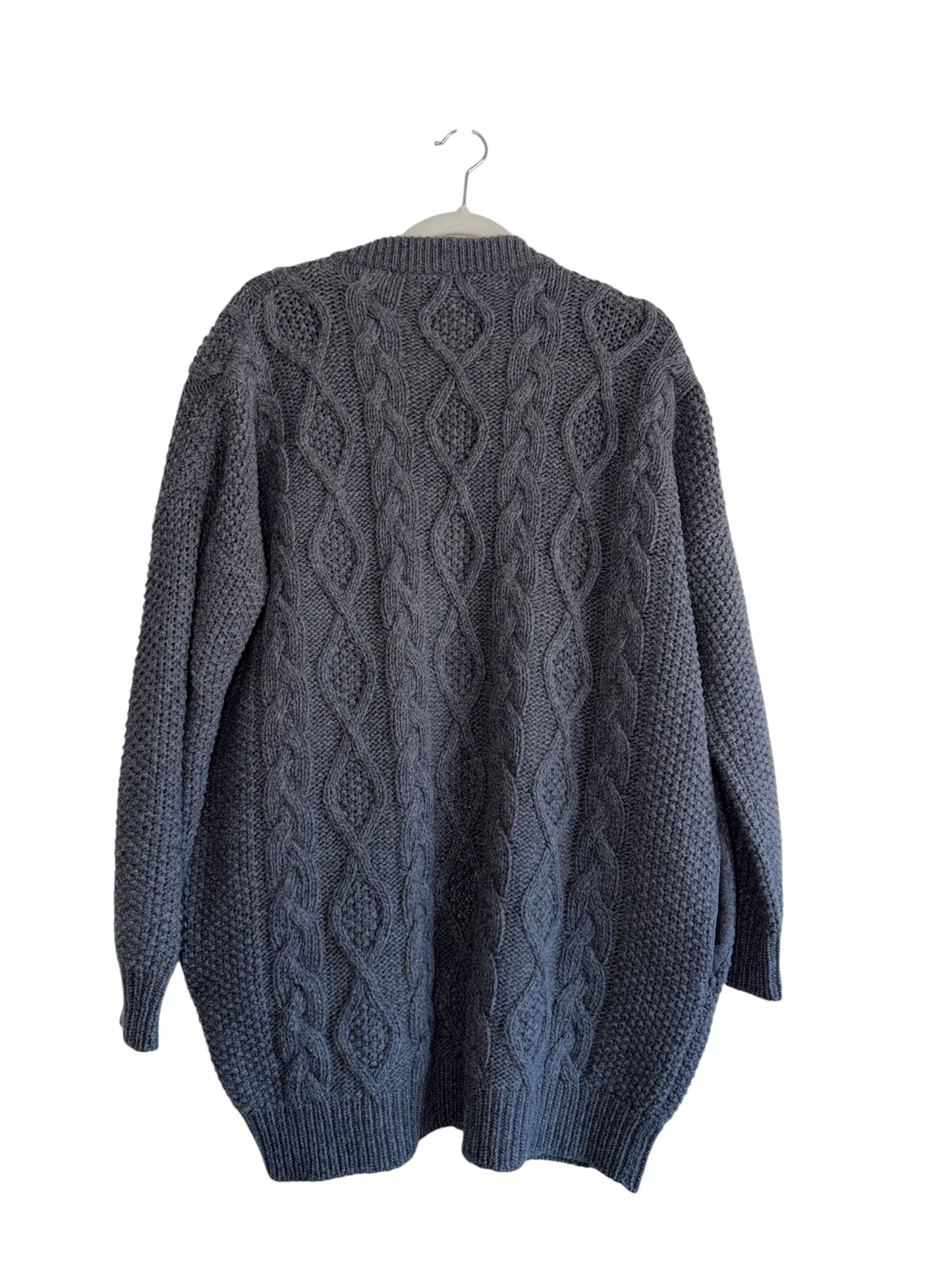 Max Mara Weekend Wool Grey chunky cable knit oversized fisherman Cardigan sweater Medium