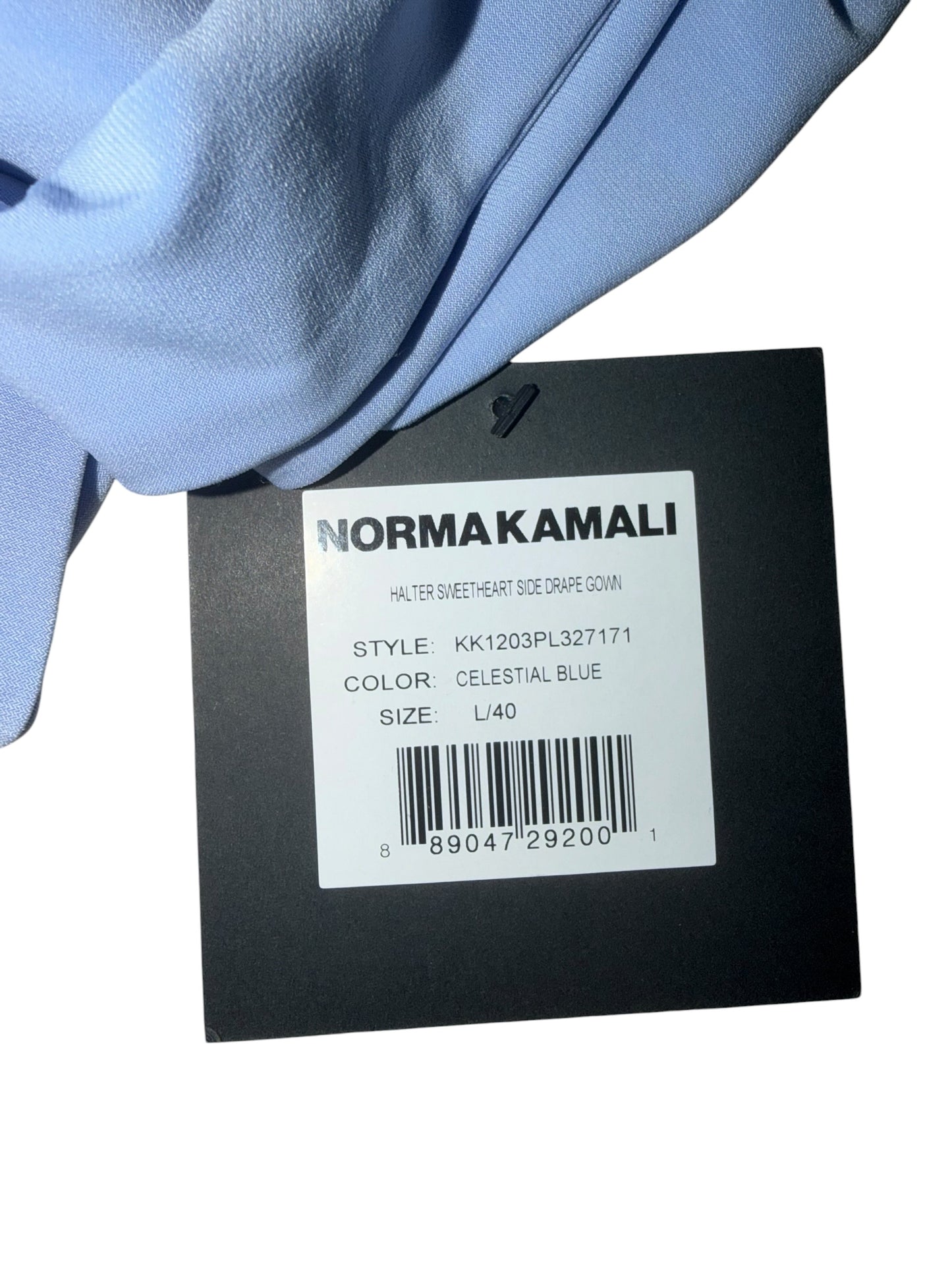 Norma Kamali x Revolve Halter Sweetheart Drape Gown in Celestial Blue Large