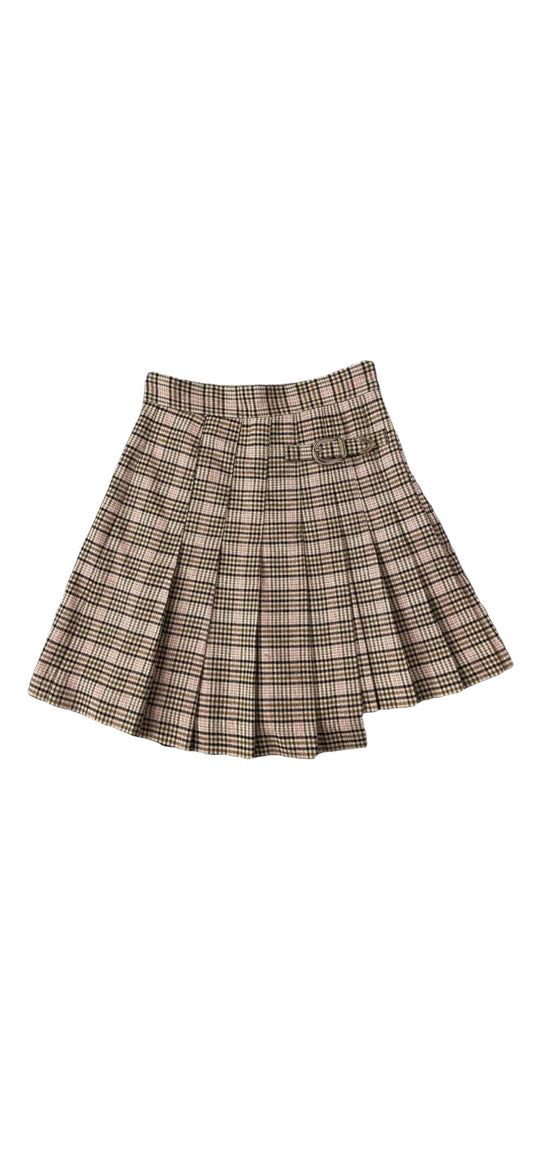 Maje Jilo Pink Brown Plaid Pleated Tartan Wool Kilt Size 38