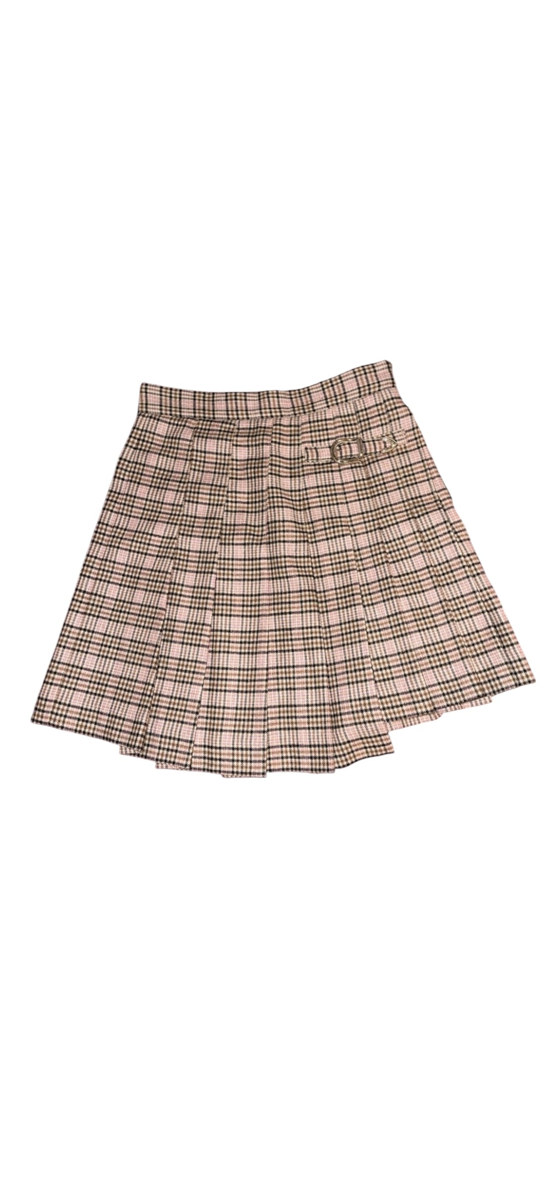 Maje Jilo Pink Brown Plaid Pleated Tartan Wool Kilt Size 38