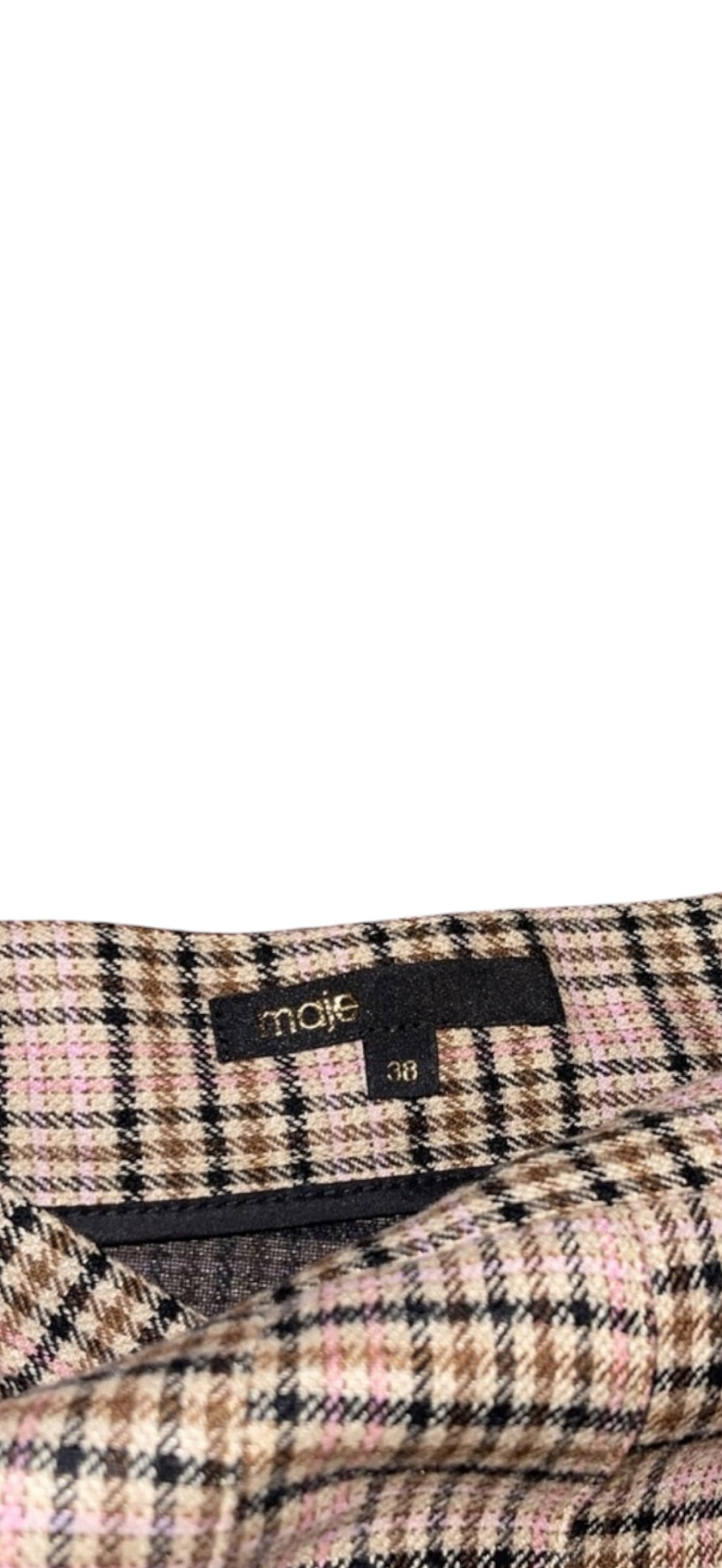 Maje Jilo Pink Brown Plaid Pleated Tartan Wool Kilt Size 38