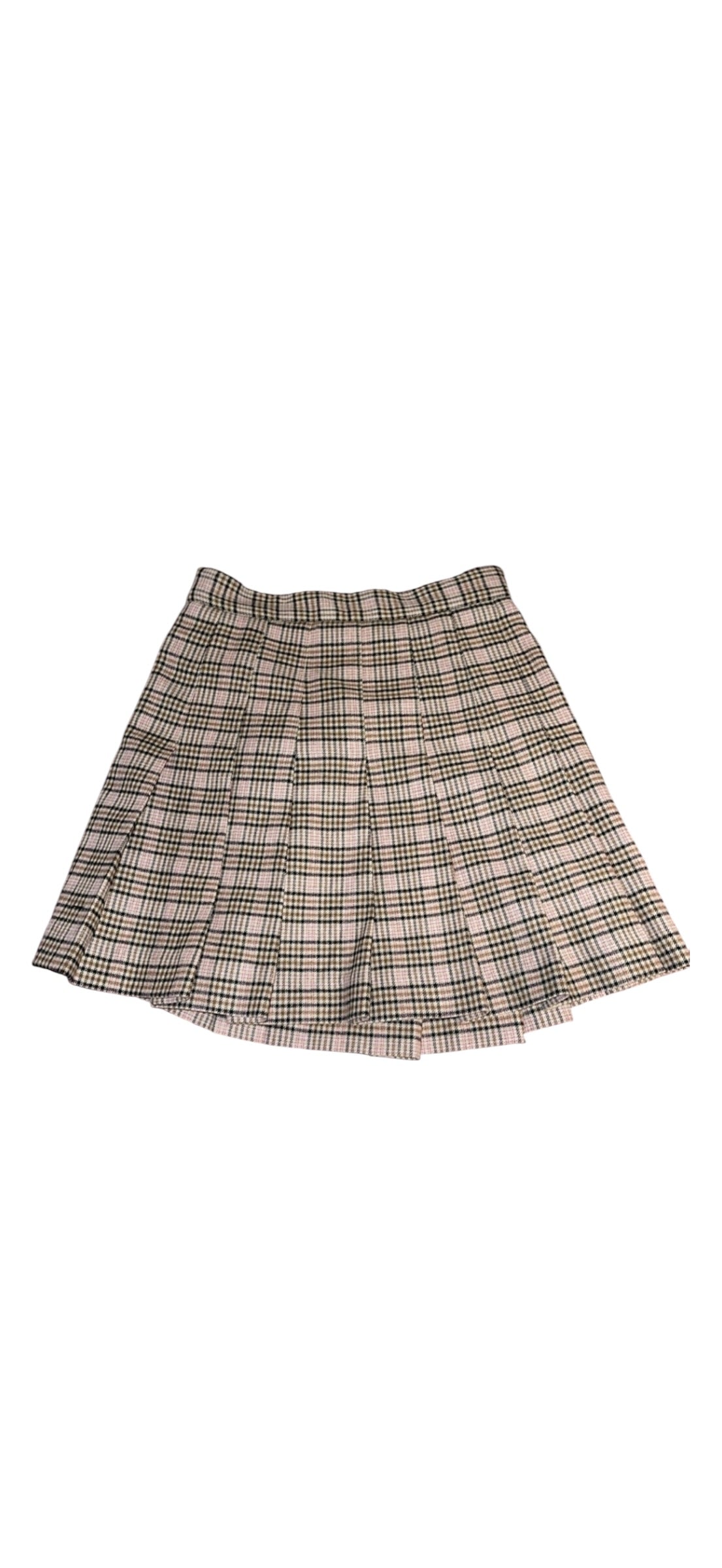 Maje Jilo Pink Brown Plaid Pleated Tartan Wool Kilt Size 38