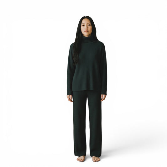 Eileen Fisher emerald green wool knit turtle neck sweater large