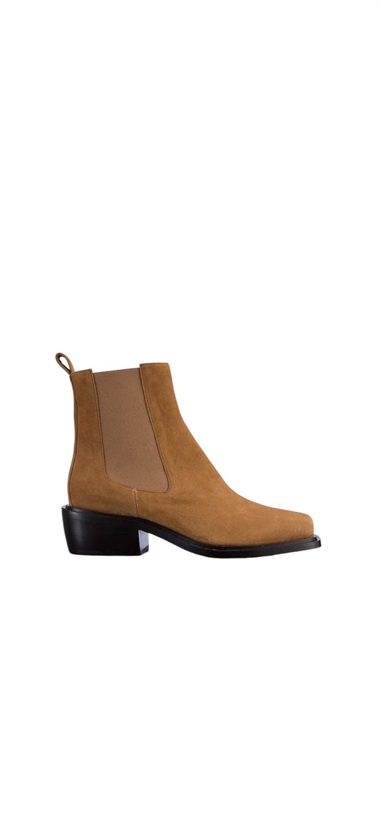 FRAME Le Fenton Square toe Boot Tan Suede leather western chelsea boot cowboy 39.5