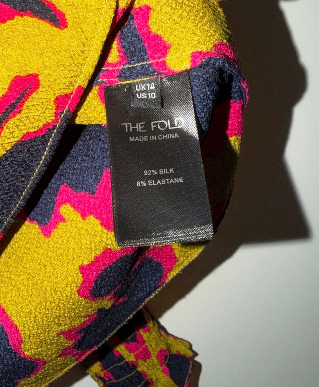 The Fold Silk abstract Print balloon sleeve Blouse pink navy mustard size 10
