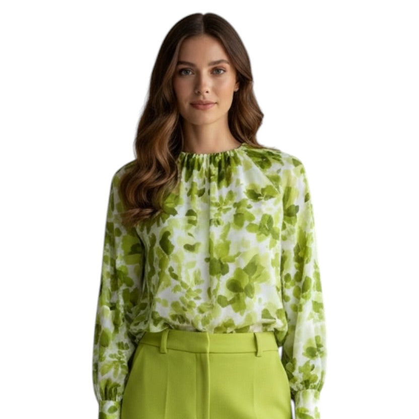 The Fold Silk Green Abstract Floral‎ Sheer Blouse maximalism Size 10