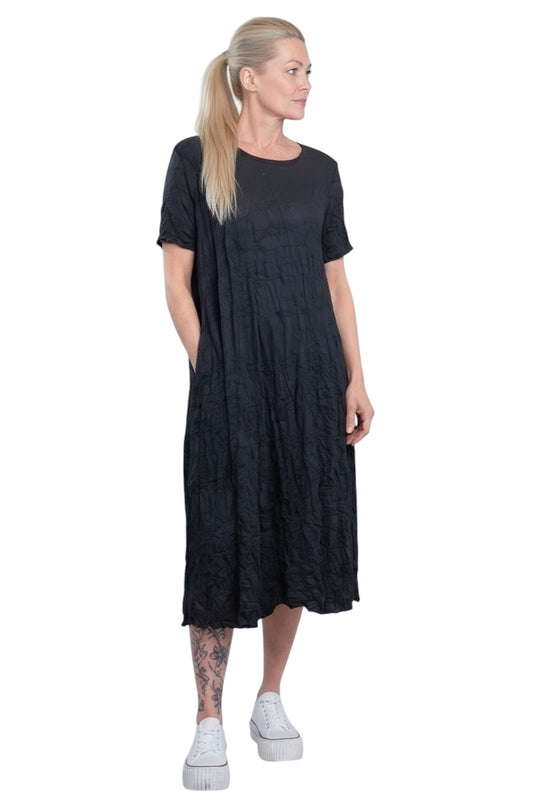 Luukaa Crinkled cotton lagen look navy dress 14