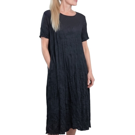 Luukaa Crinkled cotton lagen look navy dress 14