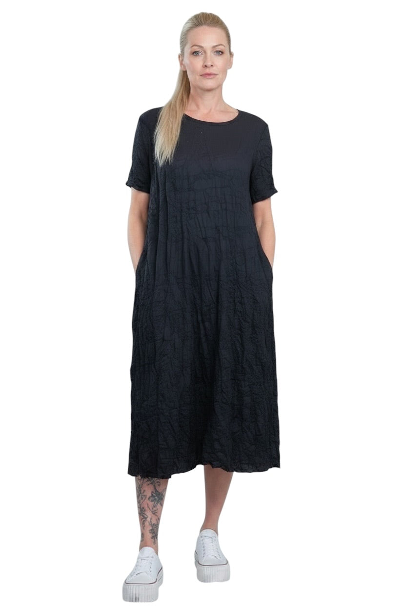 Luukaa Crinkled cotton lagen look navy dress 14