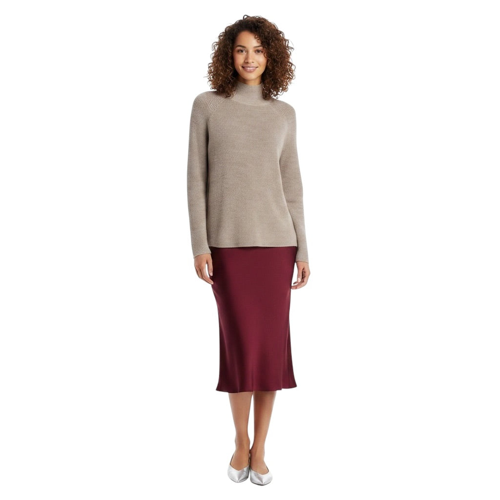 Eileen Fisher Extra Fine Merino Wool tan beige mock neck sweater Large