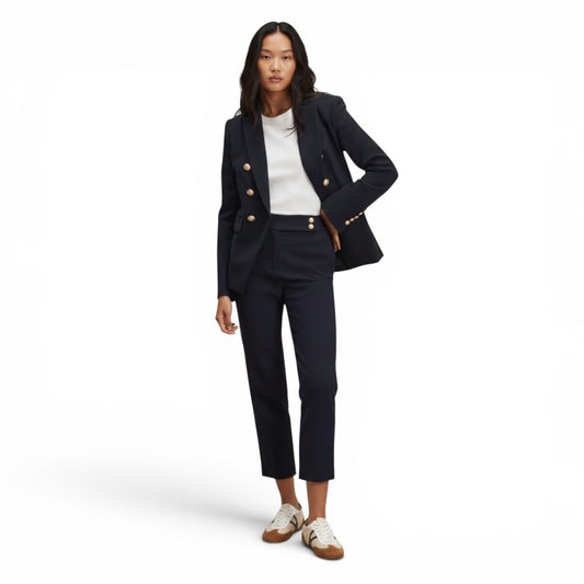 Veronica Beard Navy blue Gold Button Renxo straight leg Trouser Pant Size 16