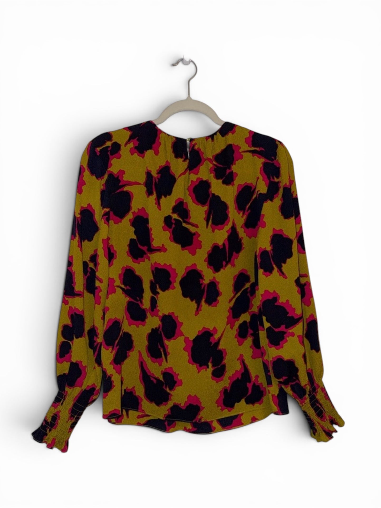 The Fold Silk abstract Print balloon sleeve Blouse pink navy mustard size 10